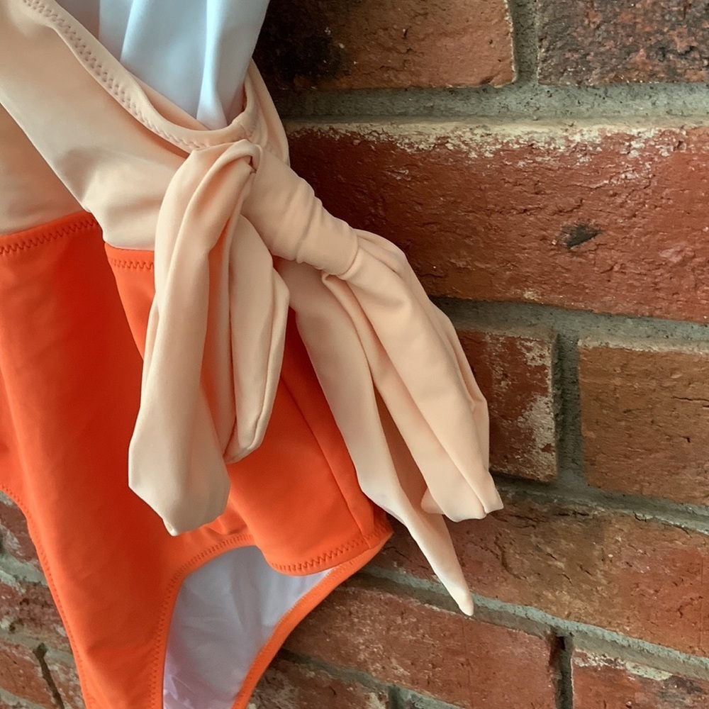 Cupshe Orange Colorblock V Neck One Piece Swimsuit - Picture 5 of 9